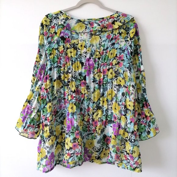 NY Collections Womens Multicolor Flared Sleeve Ruffle Floral Blouse Top Size L - Picture 4 of 6
